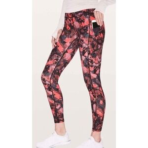 Lululemon Athletica Speed Up Leggings Geometric Print Orange Black Womens Size 4